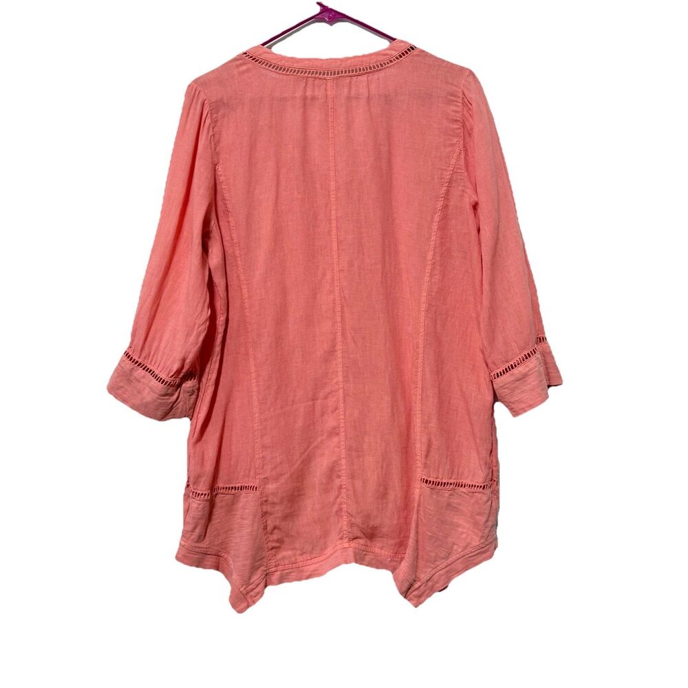 Soft Surroundings Coral Linen Tunic Top Medium V Neck 3/4 Sleeve Boho - Picture 5 of 11